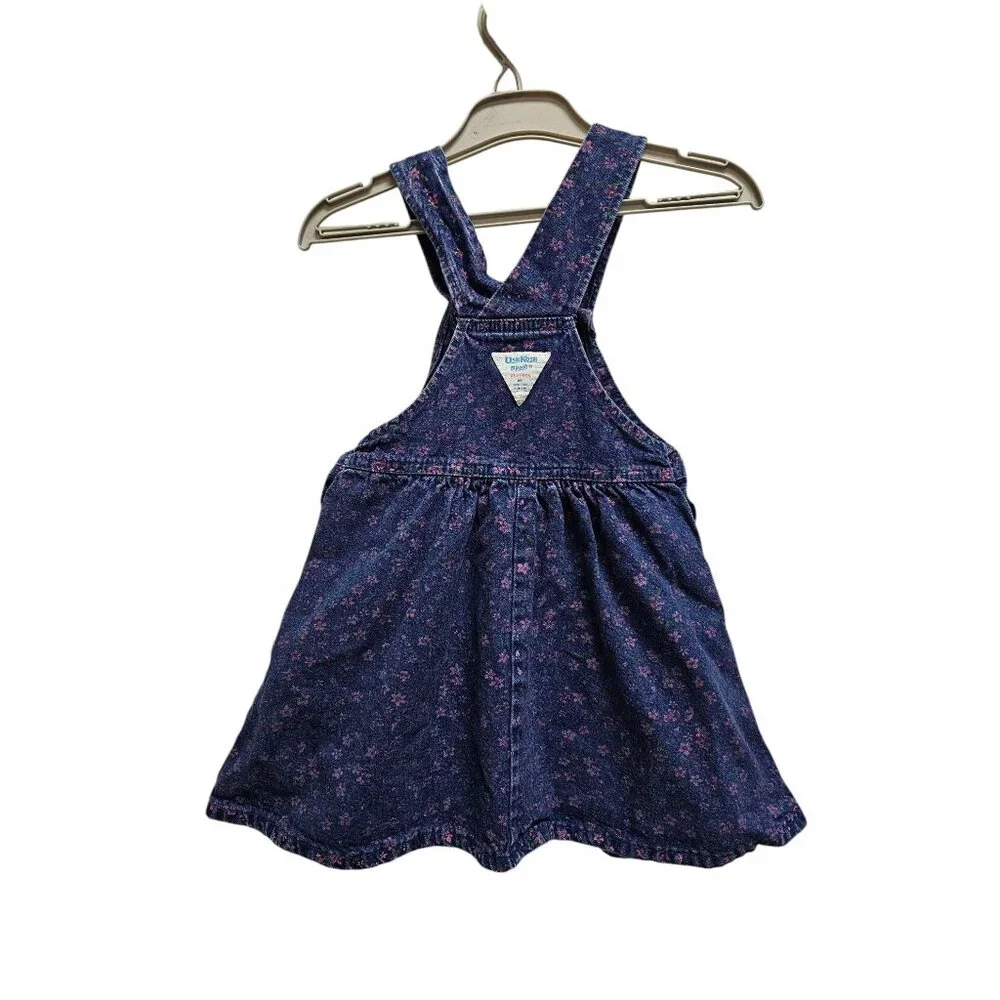 90s OshKosh B'gosh floral printed denim jumper dress . size 4 . made in USA